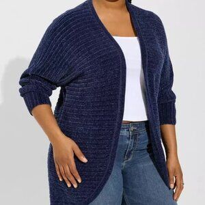 Torrid chenille cocoon open front ribbed sweater in blue